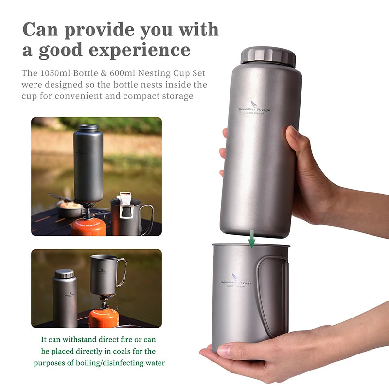 Titanium Water Bottle 1050ml Camping Canteen Cycling Sport Drinking Bottle