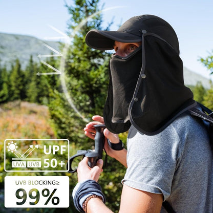 Foldable Fishing Cap with Neck Flap, UPF 50+ Sun Protection, Windproof, Removable Design, Multi-Level Adjustment