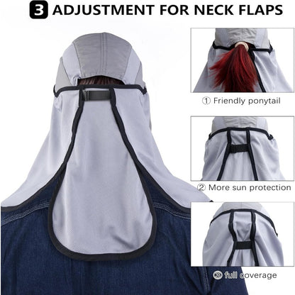 Foldable Fishing Cap with Neck Flap, UPF 50+ Sun Protection, Windproof, Removable Design, Multi-Level Adjustment