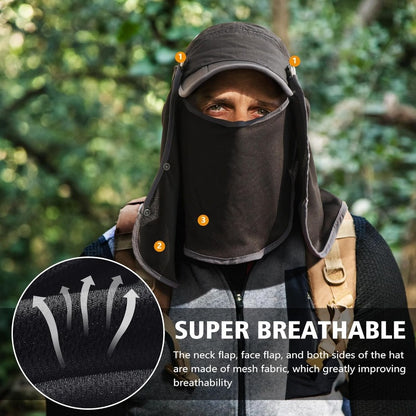 Foldable Fishing Cap with Neck Flap, UPF 50+ Sun Protection, Windproof, Removable Design, Multi-Level Adjustment