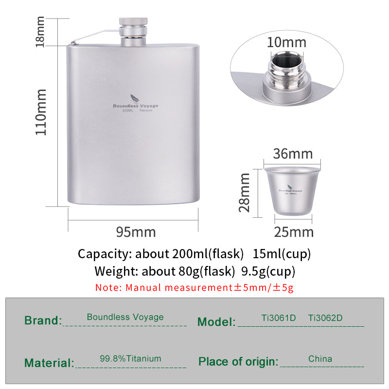 200ml Titanium Hip Flask Sake Cup with Funnel