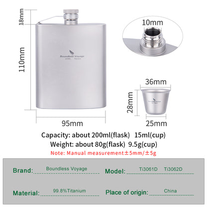 200ml Titanium Hip Flask Sake Cup with Funnel
