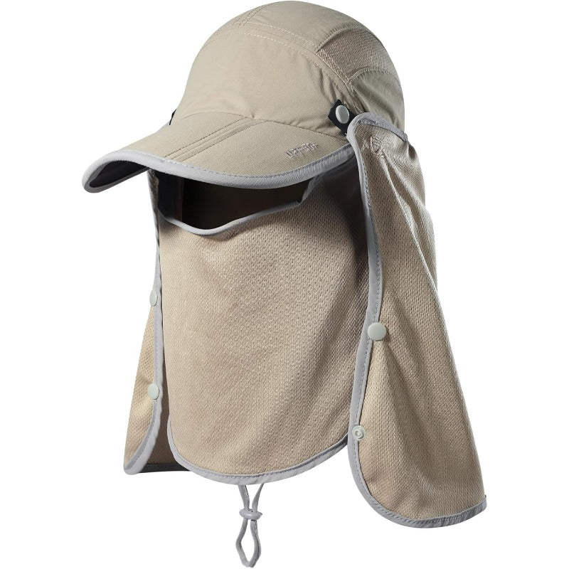 Foldable Fishing Cap with Neck Flap, UPF 50+ Sun Protection, Windproof, Removable Design, Multi-Level Adjustment
