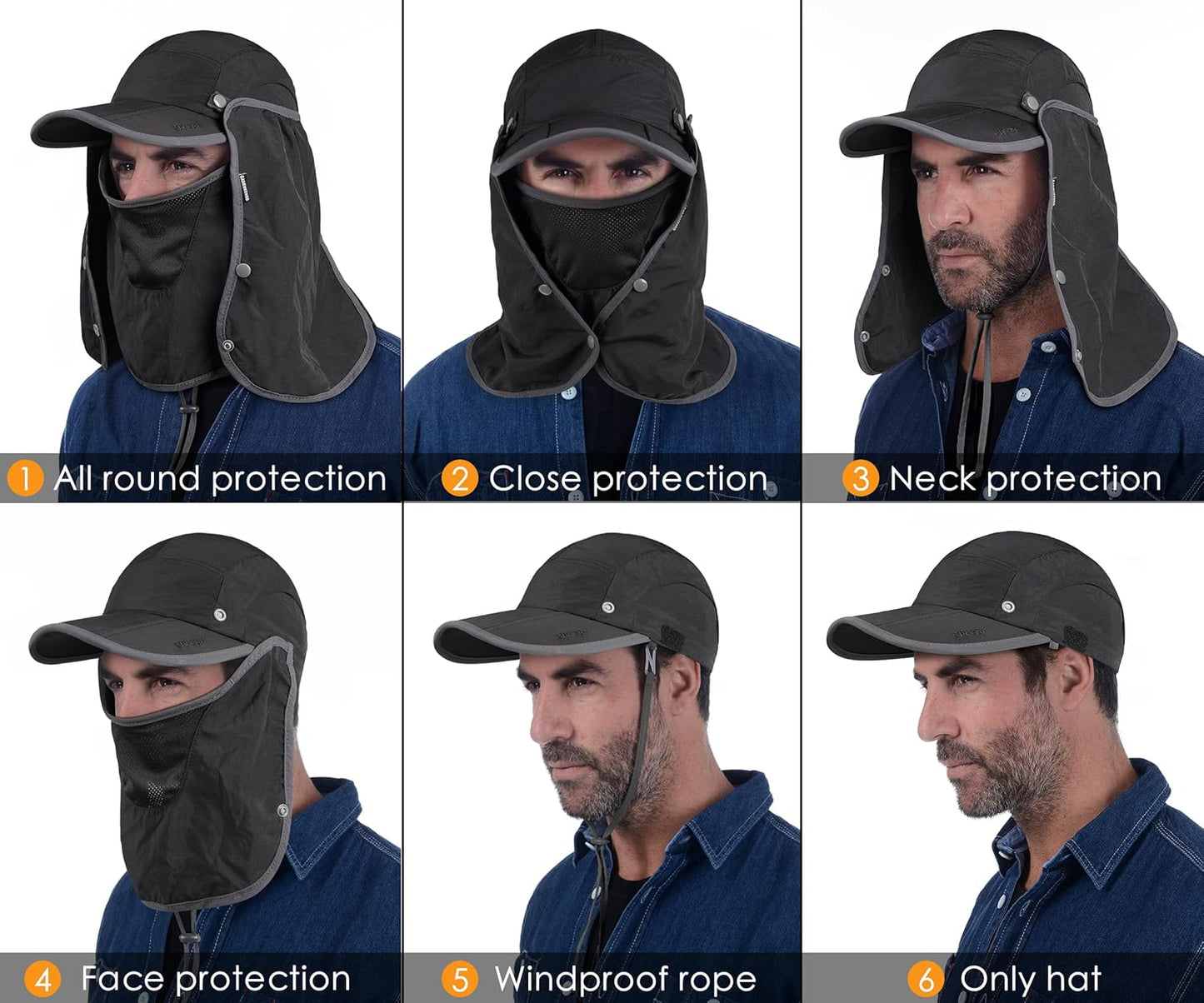 GADIEMKENSD UPF 50+ Folding Fishing Hat 360 Outdoor Sun Hat