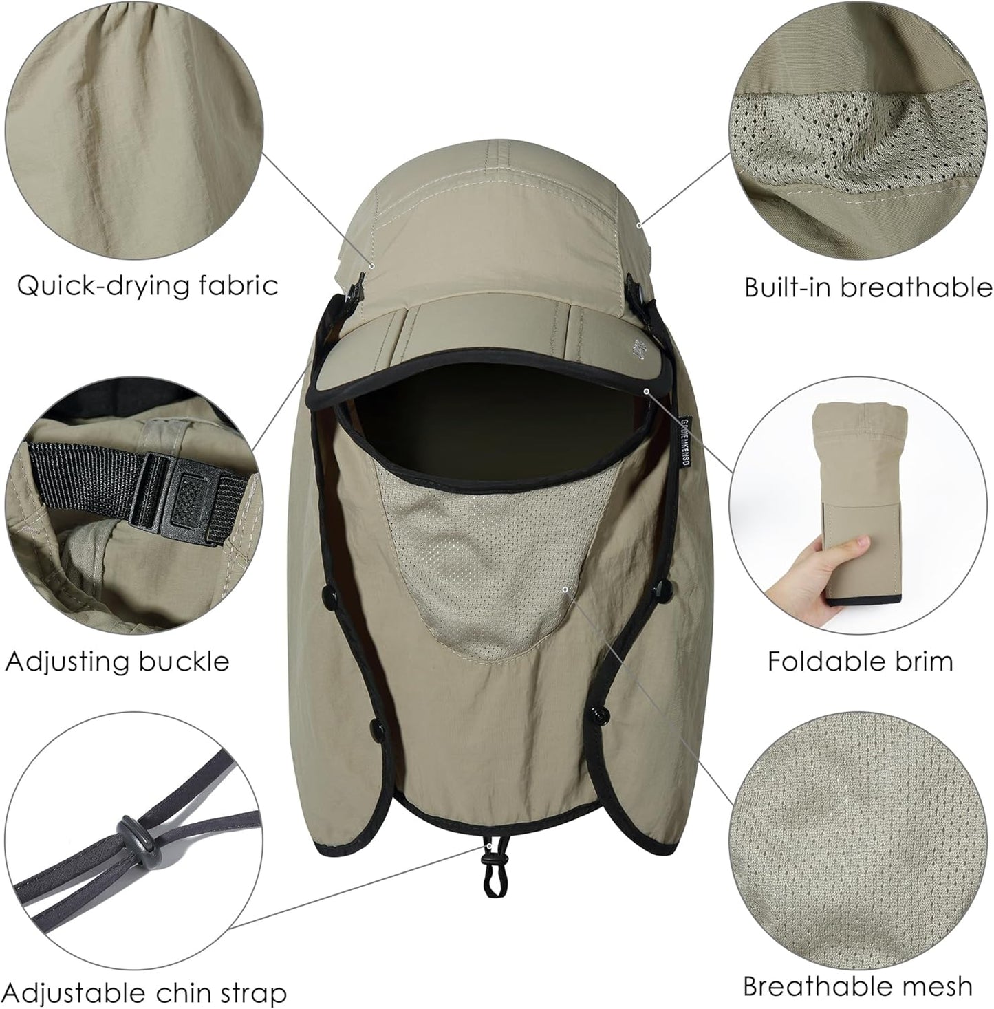 GADIEMKENSD UPF 50+ Folding Fishing Hat 360 Outdoor Sun Hat