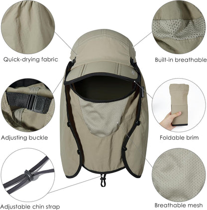 GADIEMKENSD UPF 50+ Folding Fishing Hat 360 Outdoor Sun Hat