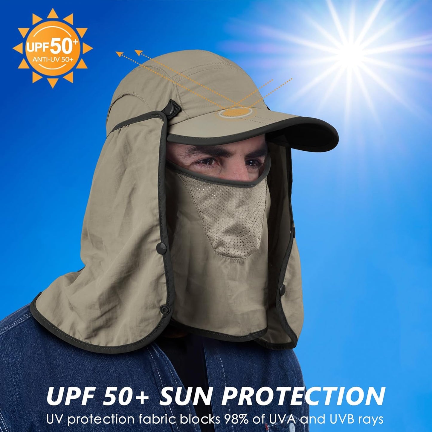 GADIEMKENSD UPF 50+ Folding Fishing Hat 360 Outdoor Sun Hat