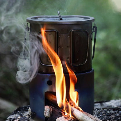 2 in 1 Camping Titanium Pot Wood Stove Set 800ml Canteen Cup