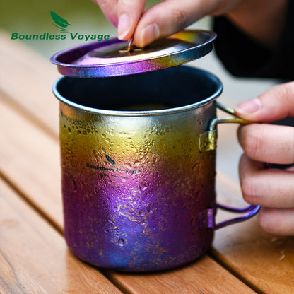 450ml Outdoor Camping Titanium Mug Colorful Tea Coffee Cup with Lid