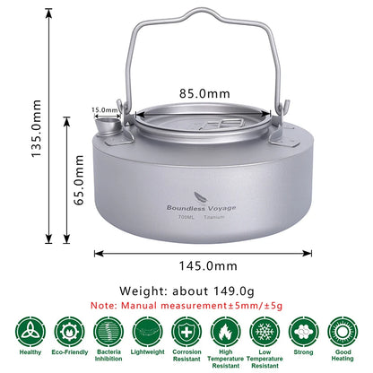 700ml Titanium Kettle Camping Tea Pot Water Jug