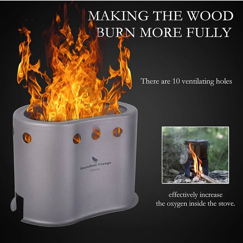 2 in 1 Camping Titanium Pot Wood Stove Set 800ml Canteen Cup