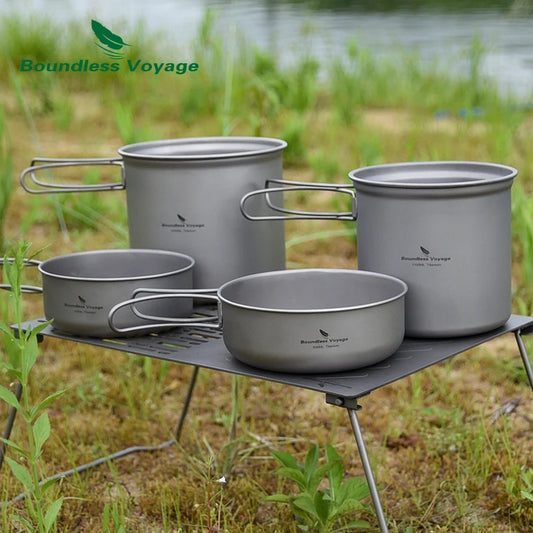 Camping Titanium Pot Pan Set Cookware Set Outdoor Cup Bowl
