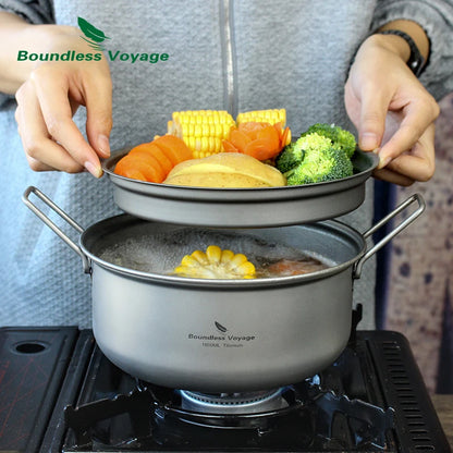1.8L Titanium Steamer Camping Soup Pot Stockpot with Lid