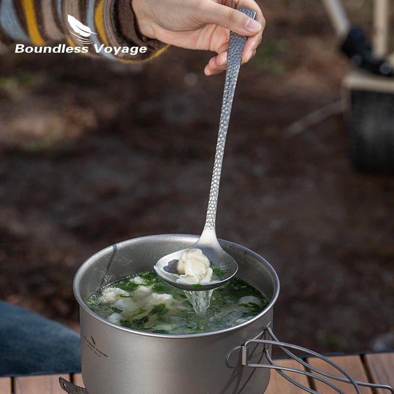 Long Handle Titanium Soup Ladle Metal Serving Skimmer Slotted Spoon