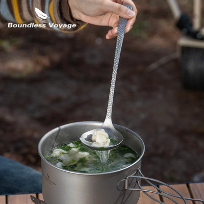 Long Handle Titanium Soup Ladle Metal Serving Skimmer Slotted Spoon