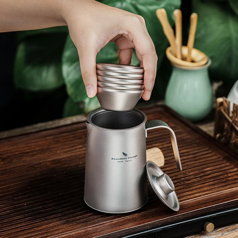 Titanium Travel 380ml Kung Fu Tea Pot Cups Set