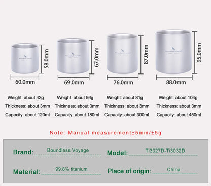 Titanium Cup Camping Mug Outdoor 4 in 1 Double Walled