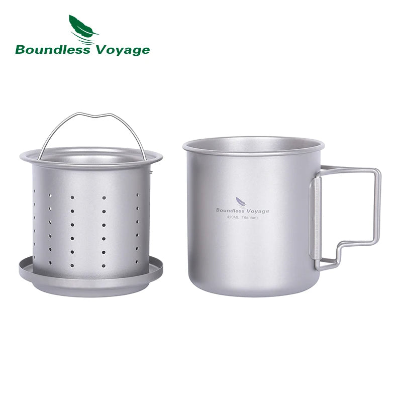 420ml Titanium Mug with Strainer & Lid Lightweight Camping Single Layer Tea Cup