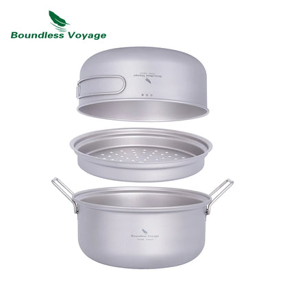 Camping Pot Pan Set Titanium Steamer Stockpot Fry Pan