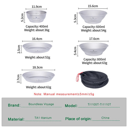 Titanium Ultralight Outdoor Camping Plates and Bowls