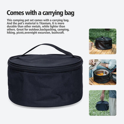 Olla de titanio ultraligera para acampar, olla multifuncional para arroz y sopa, para exteriores, portátil, para fuego abierto 