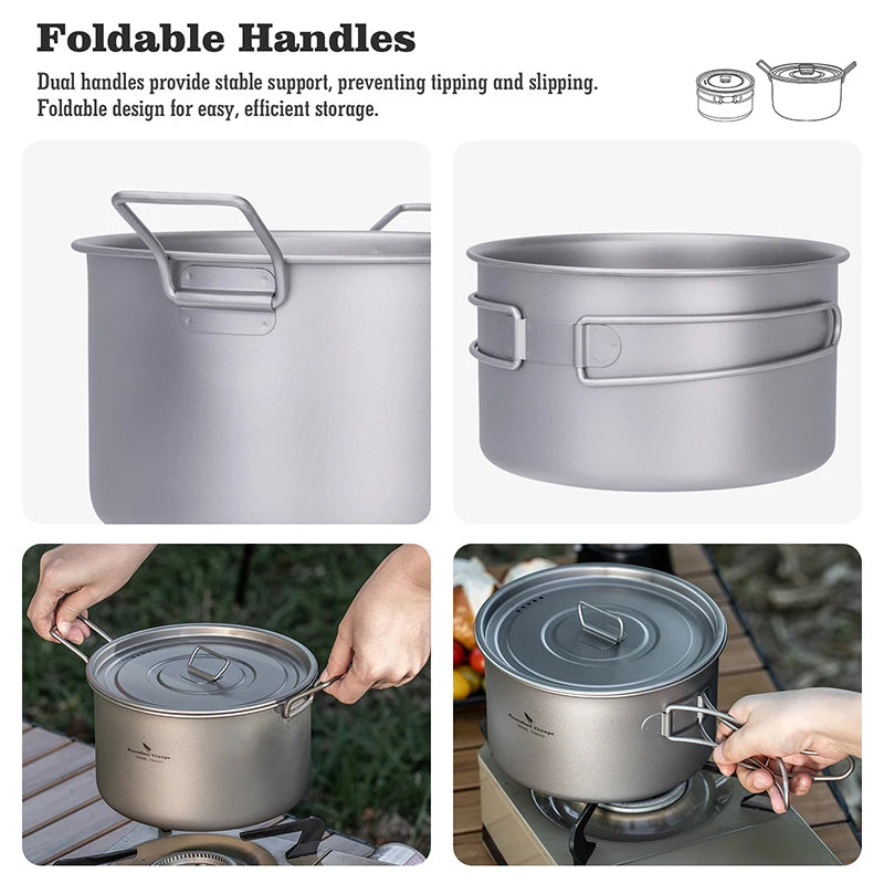 1.2L 1.8L 2.4L Titanium Pot 0.7L Camping Kettle Cookware