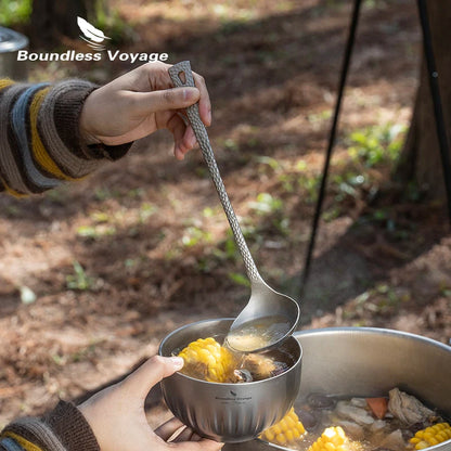 Long Handle Titanium Soup Ladle Metal Serving Skimmer Slotted Spoon