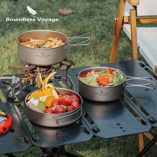 Titanium Pot Pan Set 500ml 600ml 700ml Camping Cookware
