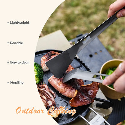 Titanium Alloy Multi Tong Spork Shovel Spatula All-In-One Utensil Portable Camping BBQ