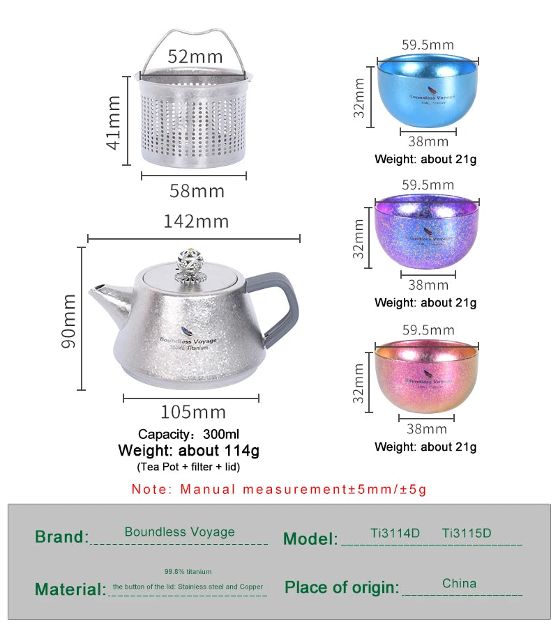 300ml Titanium Tea Pot with Infuser Kung Fu Teatop Cups Set