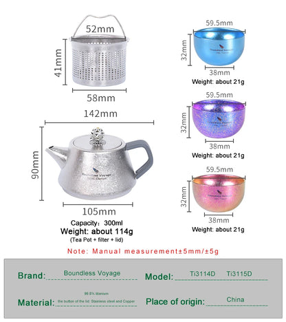300ml Titanium Tea Pot with Infuser Kung Fu Teatop Cups Set