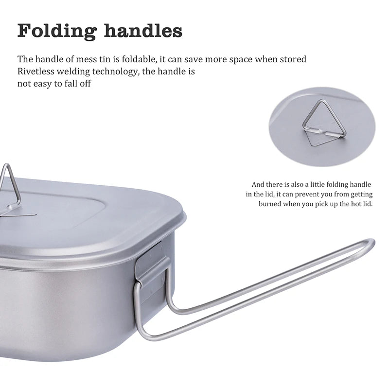 1000ml Titanium Military Mess Tin Camping Cookware Bento Box