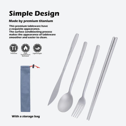 Camping Titanium Cutlery Set Long Handle Spoon Fork Knife