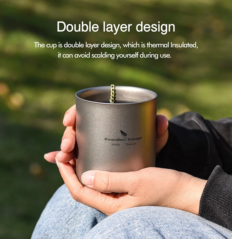 Titanium Cup Camping Mug Outdoor 4 in 1 Double Walled