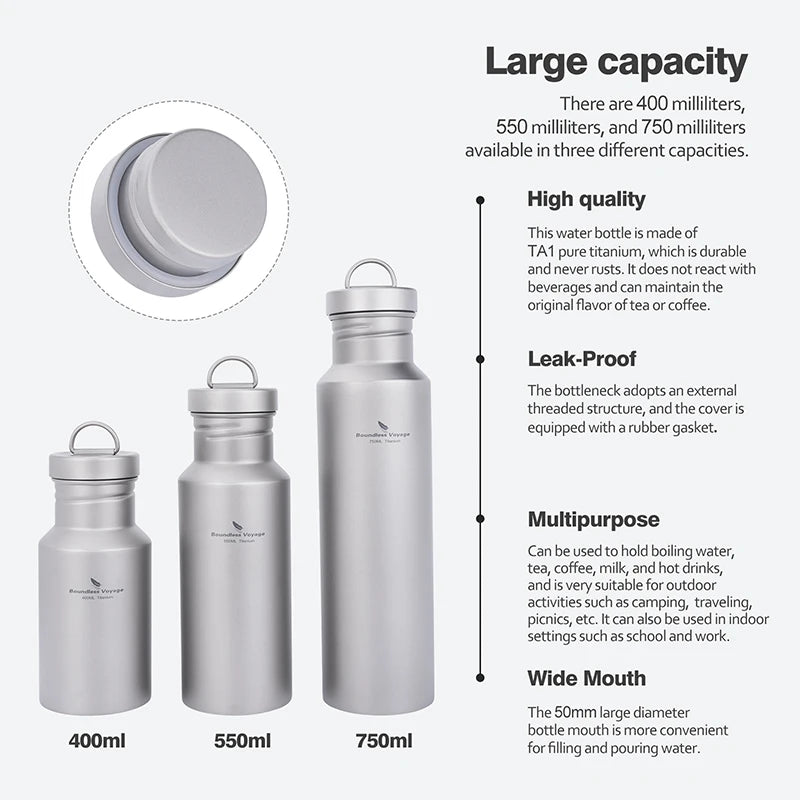 Titanium Water Bottle Outdoor Camping Single Layer Wide Mouth