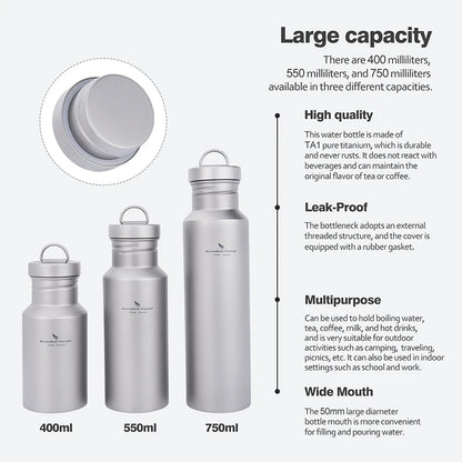 Titanium Water Bottle Outdoor Camping Single Layer Wide Mouth