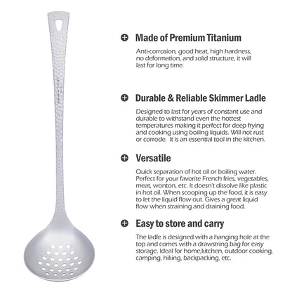 Long Handle Titanium Soup Ladle Metal Serving Skimmer Slotted Spoon