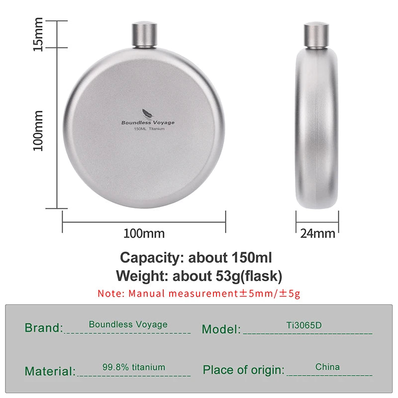 150ml Titanium Hip Flask Small Round Wine Bottle