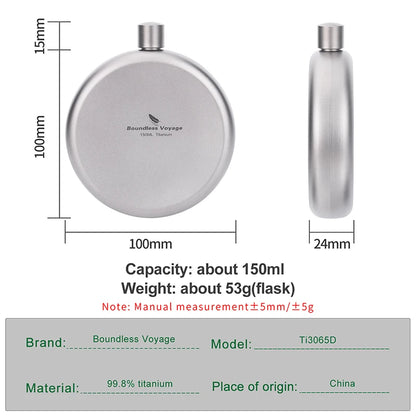 150ml Titanium Hip Flask Small Round Wine Bottle