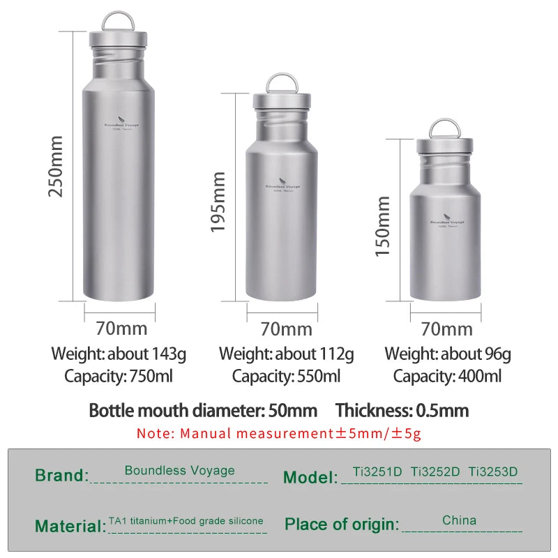Titanium Water Bottle Outdoor Camping Single Layer Wide Mouth