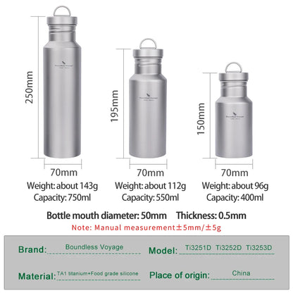 Titanium Water Bottle Outdoor Camping Single Layer Wide Mouth