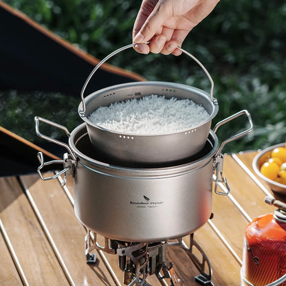 Olla de titanio ultraligera para acampar, olla multifuncional para arroz y sopa, para exteriores, portátil, para fuego abierto 