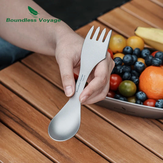 3 in 1 Ultralight Titanium Spork  Camping Spoon Fork Knife