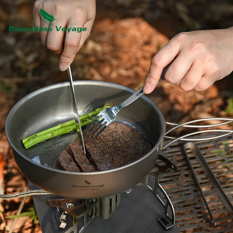 Sartén antiadherente para camping Boundless Voyage de 19 cm de titanio con tapa, ultraligera, para senderismo y exteriores 