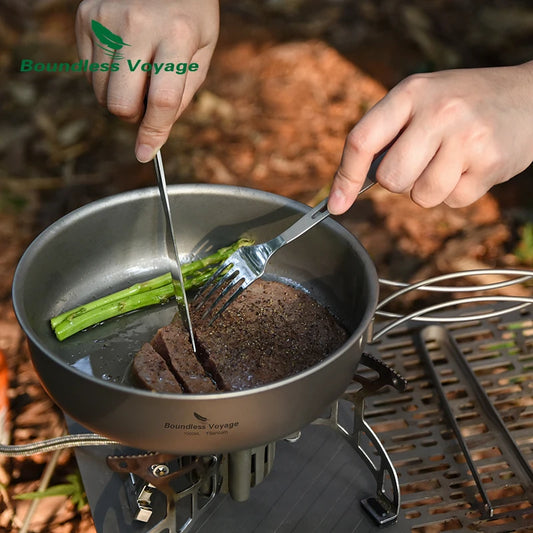 Sartén antiadherente para camping Boundless Voyage de 19 cm de titanio con tapa, ultraligera, para senderismo y exteriores 