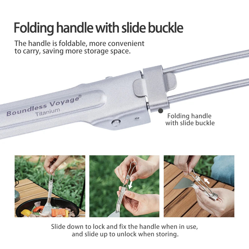 Titanium Folding Spatula Frying Shovel Small Camping Kitchen Beefsteak Flat