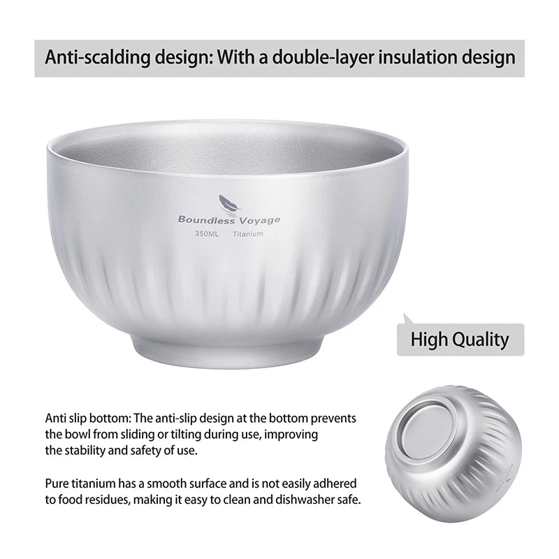 Double Walled Titanium Ultralight Portable Tableware Outdoor Camping Bowl