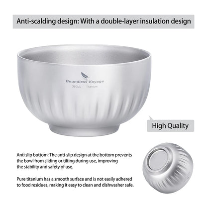 Double Walled Titanium Ultralight Portable Tableware Outdoor Camping Bowl