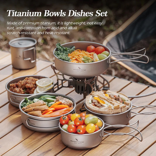 Outdoor Camping Portable Plates Saucers Tableware with Folding Handle 5 pieces Set