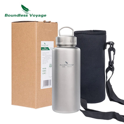 700ml Titanium Flask with Hook Ultralight Single Layer Metal Water Bottle